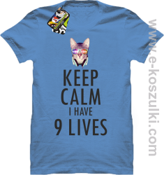 Keep Calm I Have 9 Lives CatDisco - koszulka męska błękitna