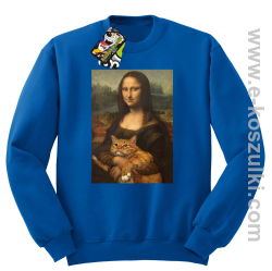 Mona Lisa z kotem - bluza bez kaptura STANDARD niebieska