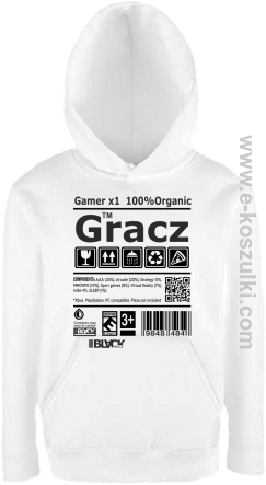 Gracz GAMER - bluza z kapturem dziecięca biała