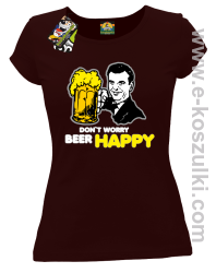 Dont worry beer happy - koszulka damska brązowa