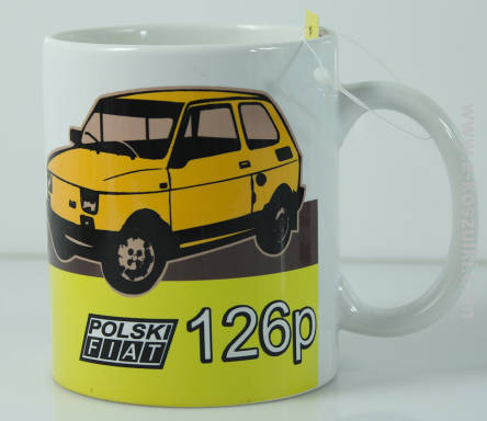 fiat 126p żółty spód - kubek biały 330ml 