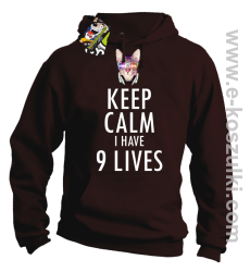 Keep Calm I Have 9 Lives CatDisco - bluza z kapturem brązowa