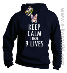 Keep Calm I Have 9 Lives CatDisco - bluza z kapturem granatowa