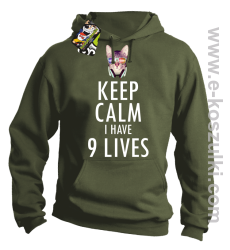 Keep Calm I Have 9 Lives CatDisco - bluza z kapturem khaki