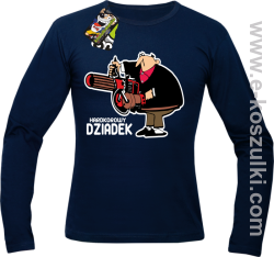 Hardkorowy Dziadek z karabinem maszynowym - Longsleeve męski GRANATOWY 