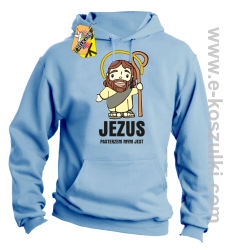 Jezus pasterzem mym jest - bluza z kapturem błękitna