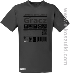 Gracz GAMER - koszulka męska V-neck szara