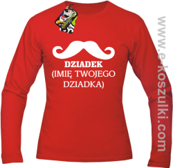 DZIADEK wąs - Longsleeve męski z własnym imieniem czerwony