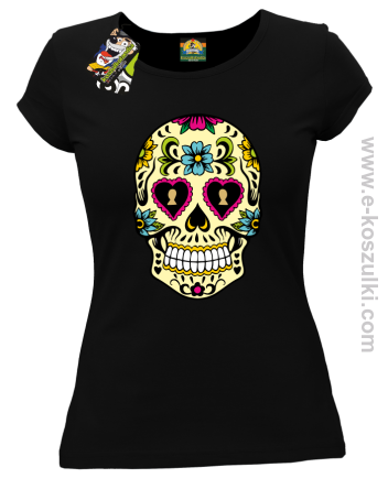 Floral Hearth Skull Design - koszulka damska czarna