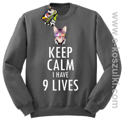 Keep Calm I Have 9 Lives CatDisco - bluza bez kaptura STANDARD szara