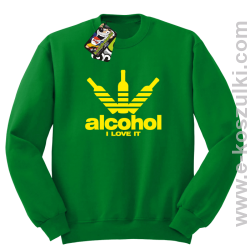 Alcohol i love it bottles - bluza z nadrukiem bez kaptura zielona