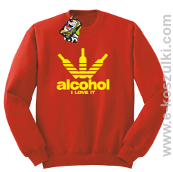 Alcohol i love it bottles - bluza z nadrukiem bez kaptura czerwona