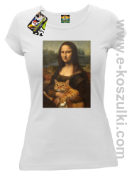 Mona Lisa z kotem - koszulka damska  biała