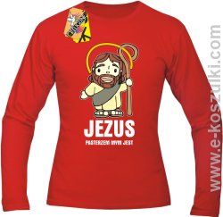 Jezus pasterzem mym jest - Longsleeve męski  czerwony 