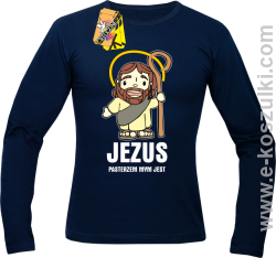 Jezus pasterzem mym jest - Longsleeve męski  granatowy 