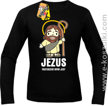 Jezus pasterzem mym jest - Longsleeve męski   czarny 