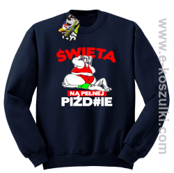 Święta na pełnej Piź#zie - bluza bez kaptura granatowa